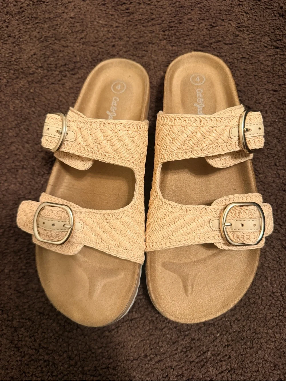 Cat & Jack Beige Braided Double Buckle Slide Sandals
